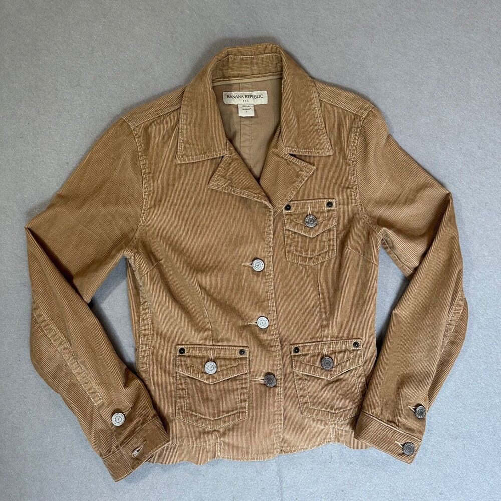 Banana Republic Tan Corduroy Jacket Blazer Womens Size 2 Cotton Button Up Cargo